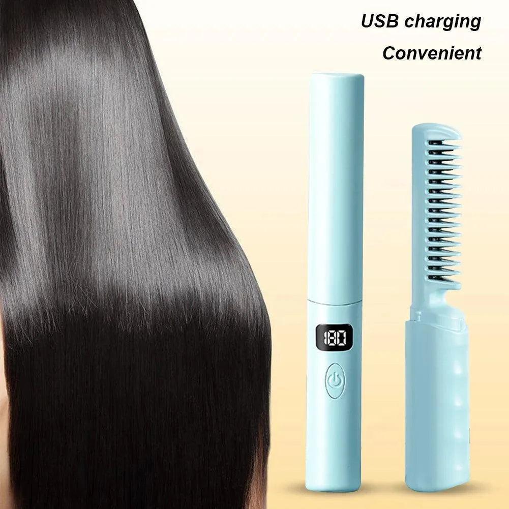 Straightener Comb Anti-Scald Cordless Hair Straightener Brush 70Mins - petguardiansupplies