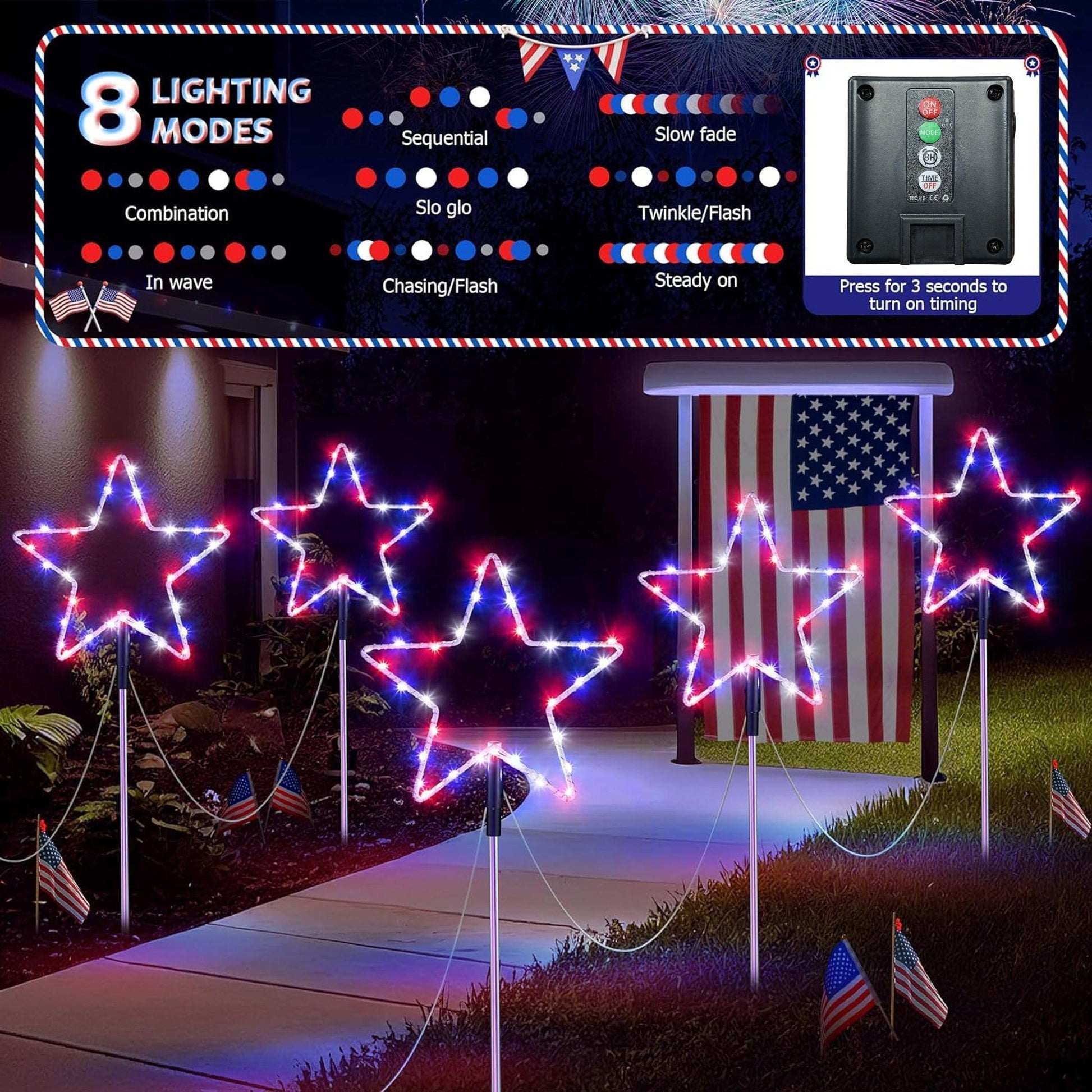 Outdoor Solar Pathway Lights Red White and Blue Star Lights for - petguardiansupplies