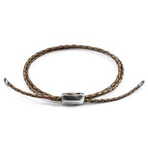 Taupe Grey Edward Silver and Braided Leather SKINNY Bracelet - petguardiansupplies