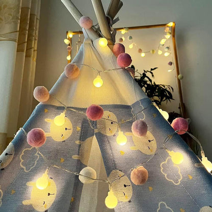 20LED Christmas Fairy Pompoms Balls String Lights Battery Powered Colorful Globe Garland Lights Garden Wedding Party Decoration - petguardiansupplies