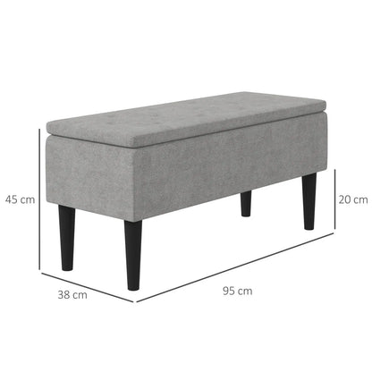 15" Modern Ottoman Storage Box with Wooden Legs, 47L Storage Ottoman Holds up to 120KG, for Living Room, Bedroom, Grey-2