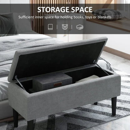 15" Modern Ottoman Storage Box with Wooden Legs, 47L Storage Ottoman Holds up to 120KG, for Living Room, Bedroom, Grey-3