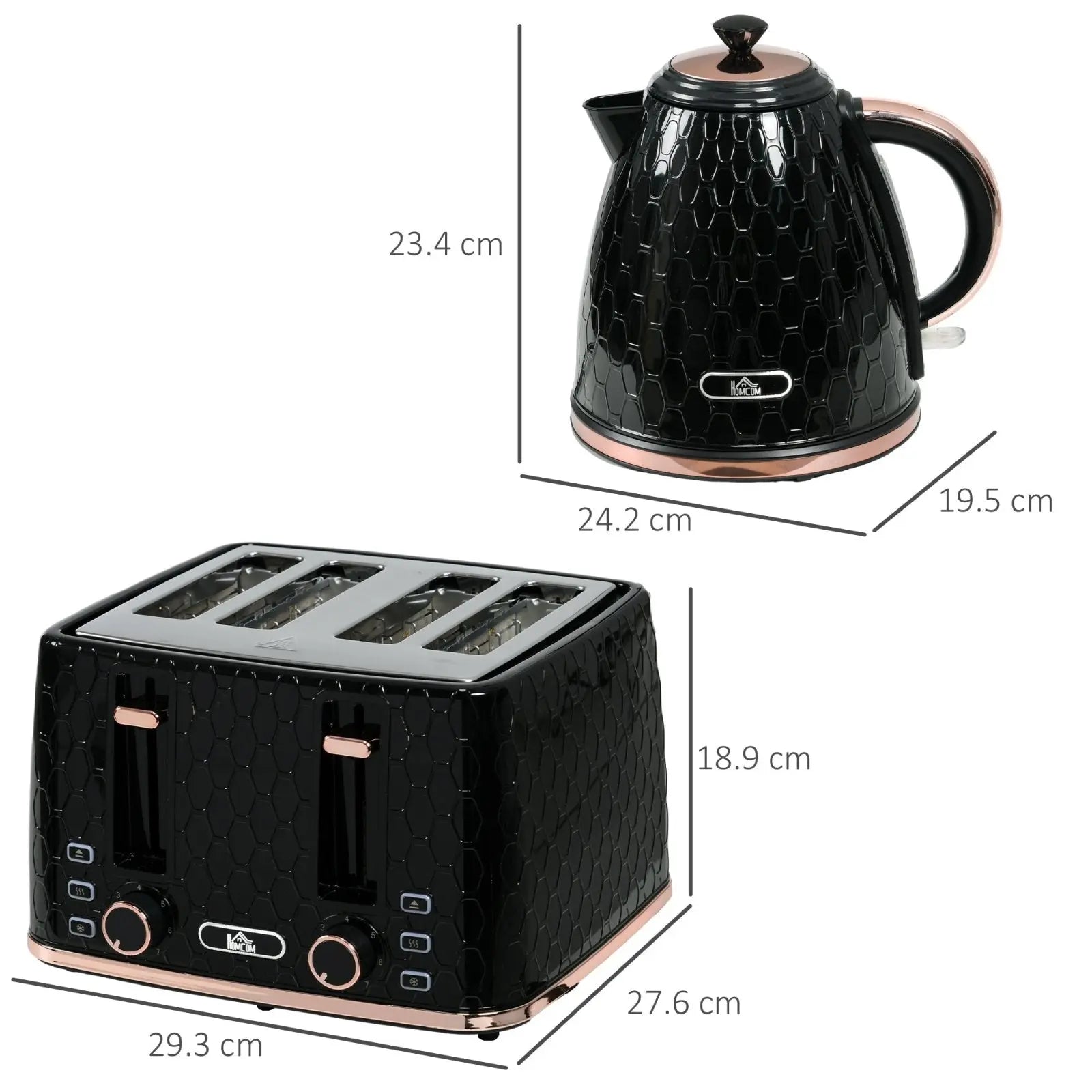 1.7L 3000W Fast Boil Kettle & 4 Slice Toaster Set, Kettle and Toaster Set with 7 Browning Controls, Crumb Tray, Black-2