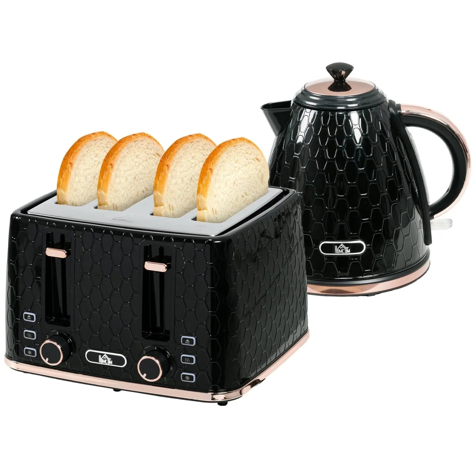 1.7L 3000W Fast Boil Kettle & 4 Slice Toaster Set, Kettle and Toaster Set with 7 Browning Controls, Crumb Tray, Black-0