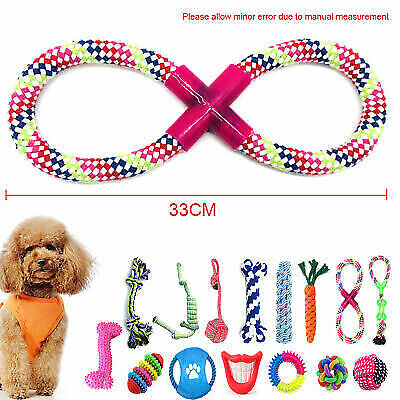 15X Tough Dog Toys Bundle Chew Rope Knot Ball Squeakers Pet Puppy Teething UK - petguardiansupplies