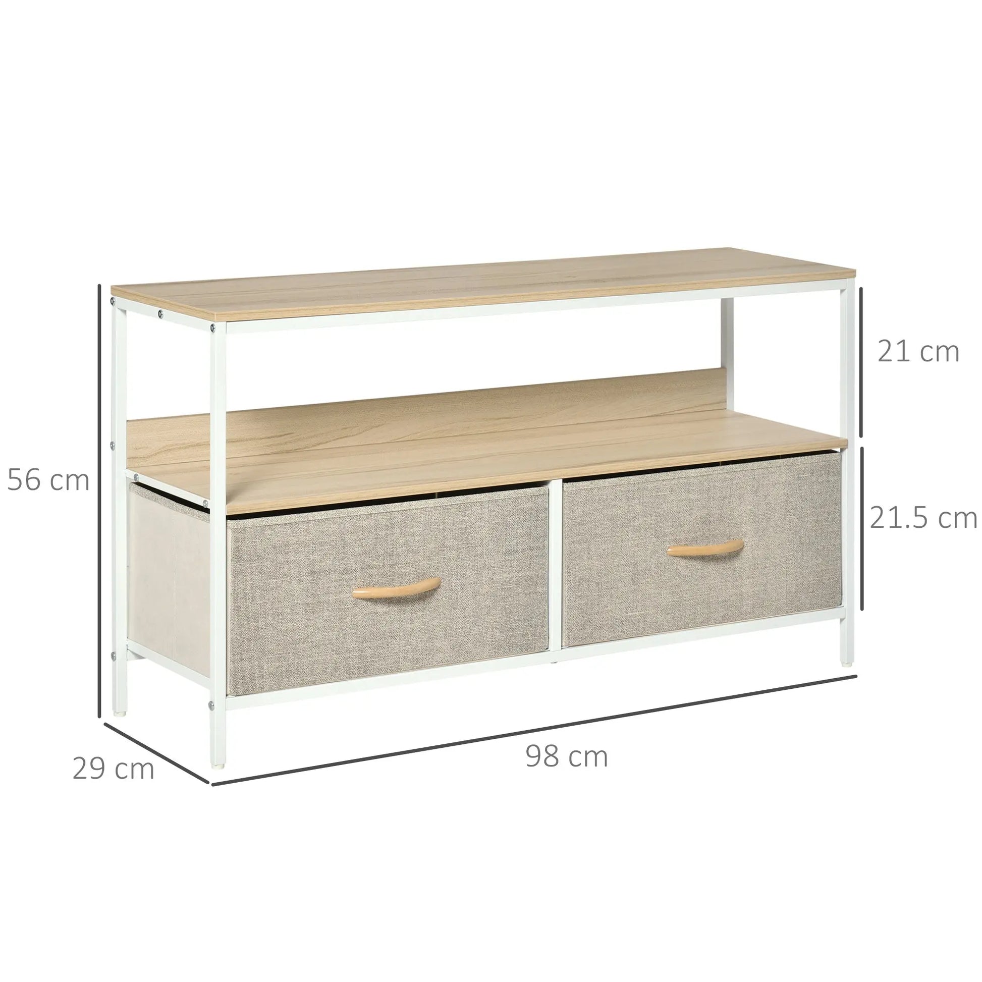 TV Cabinet, TV Console Unit with 2 Foldable Linen Drawers, TV Stand with Shelving for Living Room, Entertainment Room, Maple Wood Effect-2