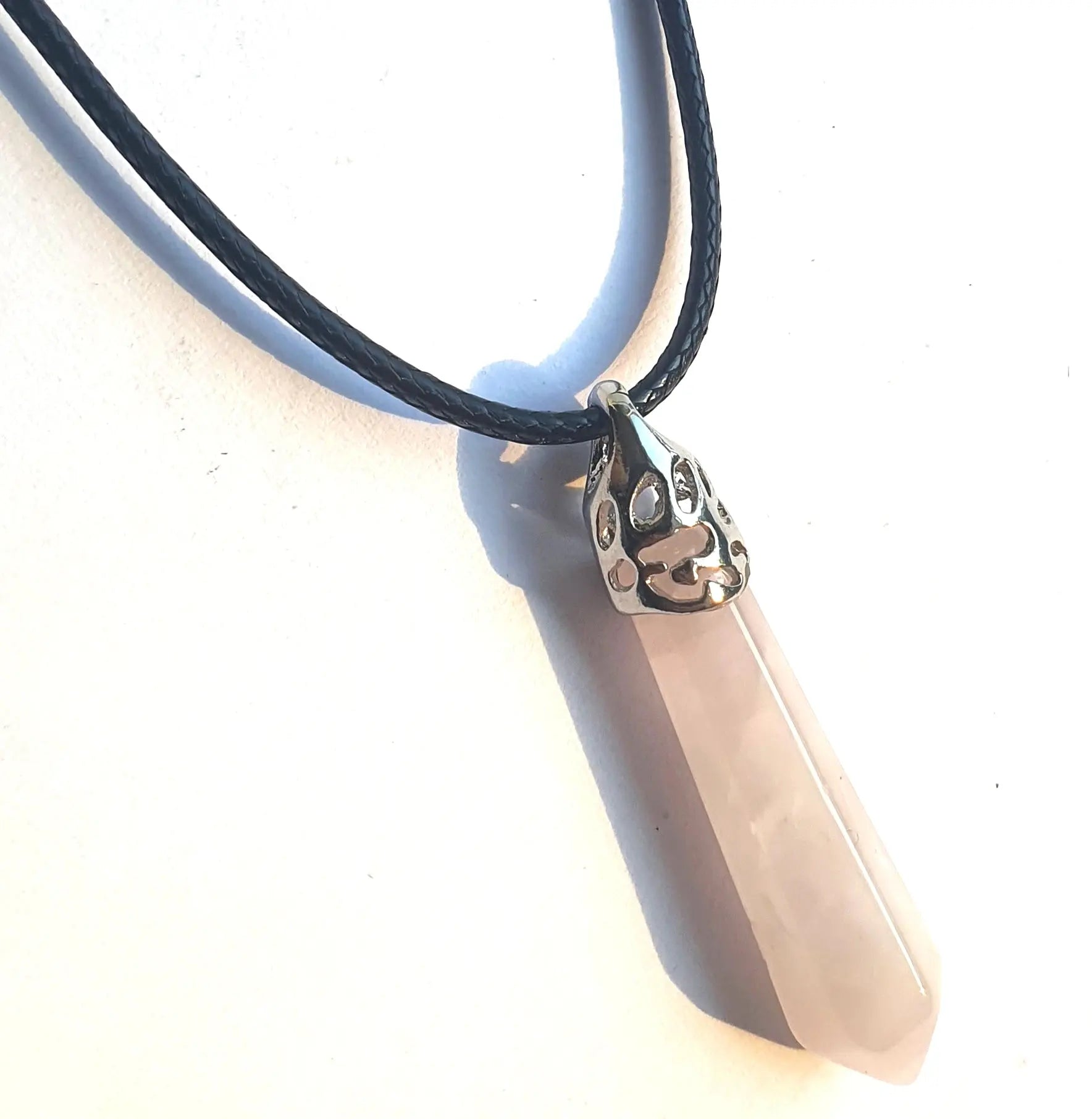 Crystal Point Pendant Necklace - Rose Quartz-2