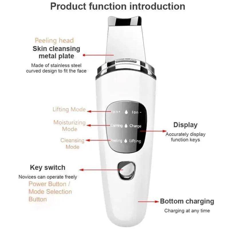 Ultrasonic Scrubber Skin Spatula Face Gentle Scraper Peel Comedones - petguardiansupplies