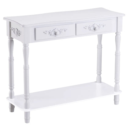 Console Table Modern Sofa Side Desk with Storage Shelves Drawers for Living Room Entryway Bedroom White-0