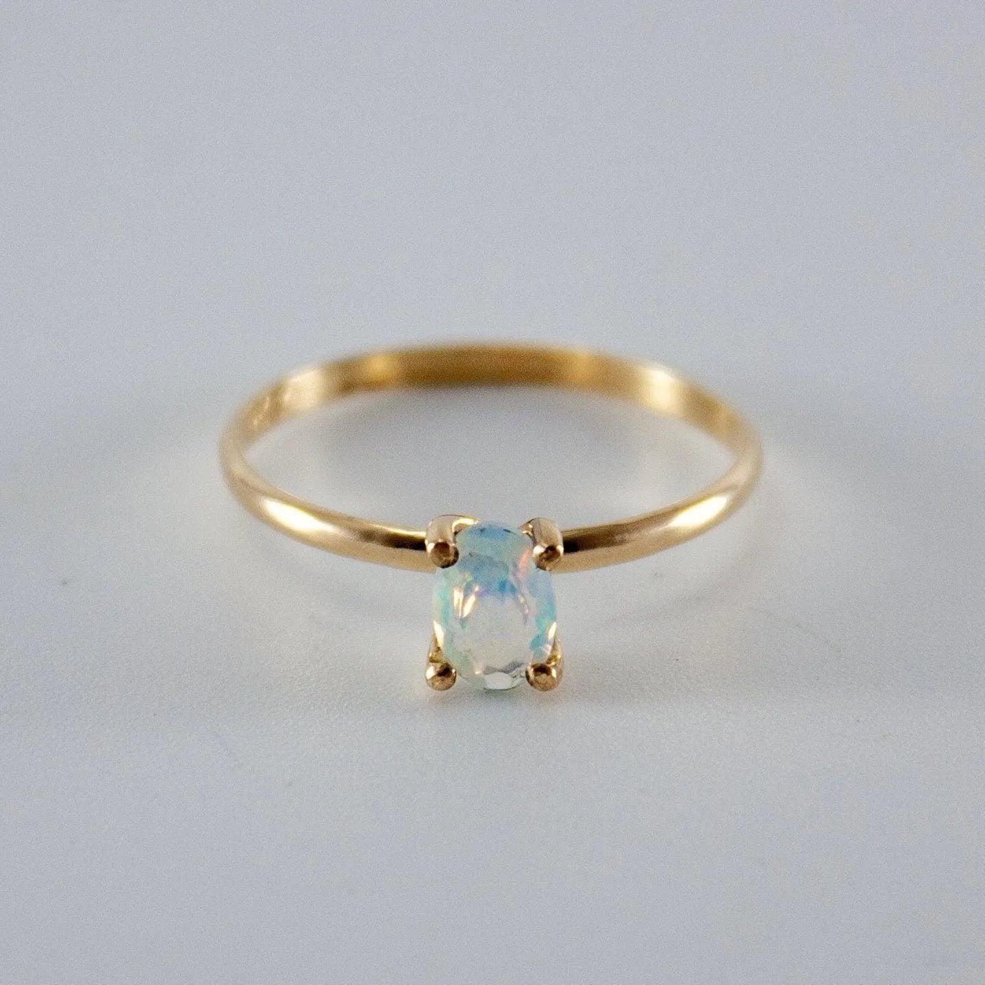 Ethiopian Opal Oval Solitaire 14k Gold Filled Ring - petguardiansupplies