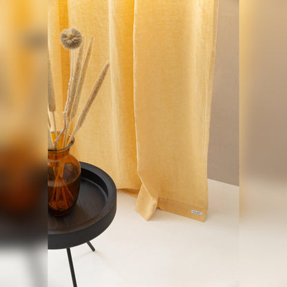 Canary Yellow linen curtain with pleating tape - petguardiansupplies