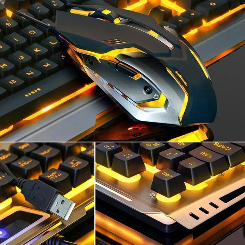 Ninja Dragons Tungsten Gold Metal Frame Gaming Keyboard and Mouse Set - petguardiansupplies