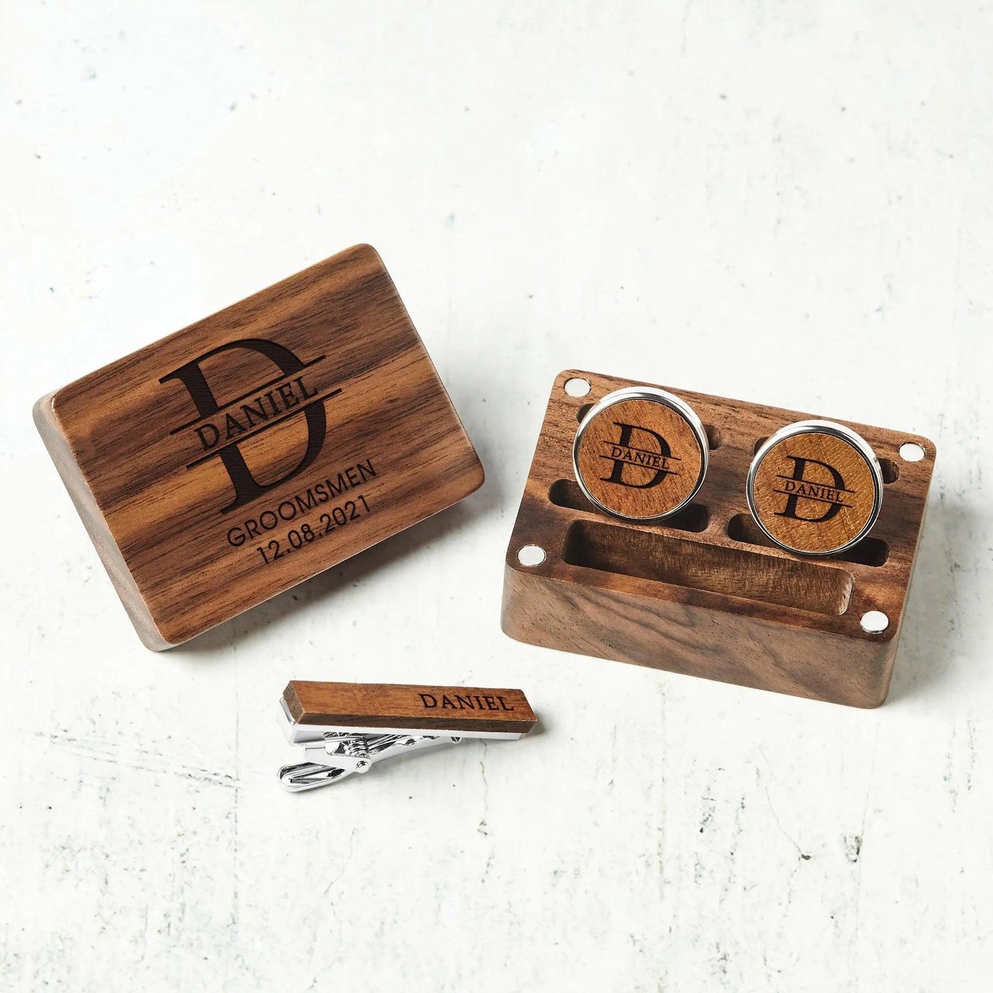 Custom Wood Cufflinks Box, Groomsmen Cufflinks, Monogram Cufflinks - petguardiansupplies