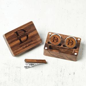 Custom Wood Cufflinks Box, Groomsmen Cufflinks, Monogram Cufflinks - petguardiansupplies