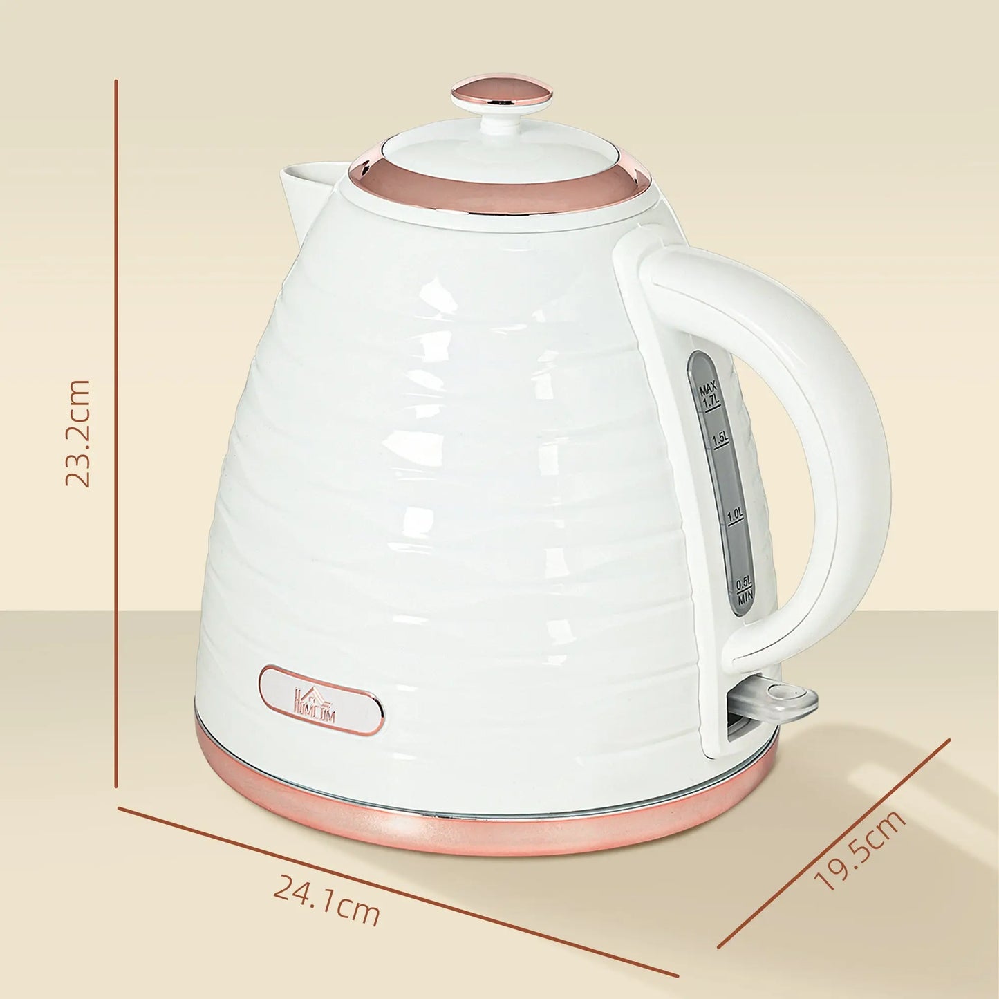 Electric Kettle, 1.7L, Fast Boil, 3kW Water Kettle with Removable Washable Anti-scale Filter, Auto Shut-off, 360° Swivel, BPA Free, Cream White Water Ripple Texture-2