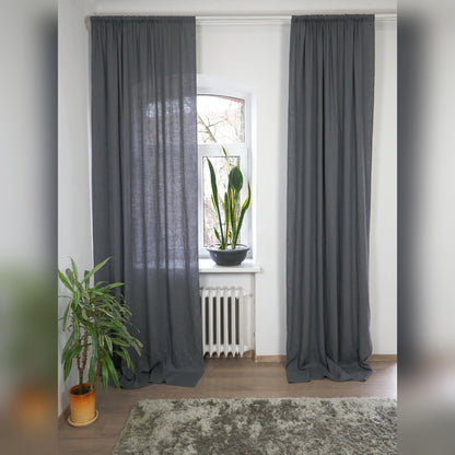 Grey linen curtain with rod pocket - petguardiansupplies