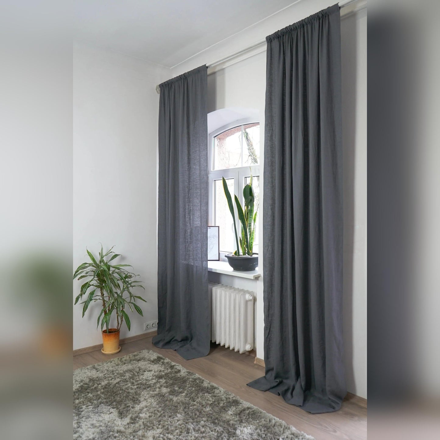 Grey linen curtain with rod pocket - petguardiansupplies