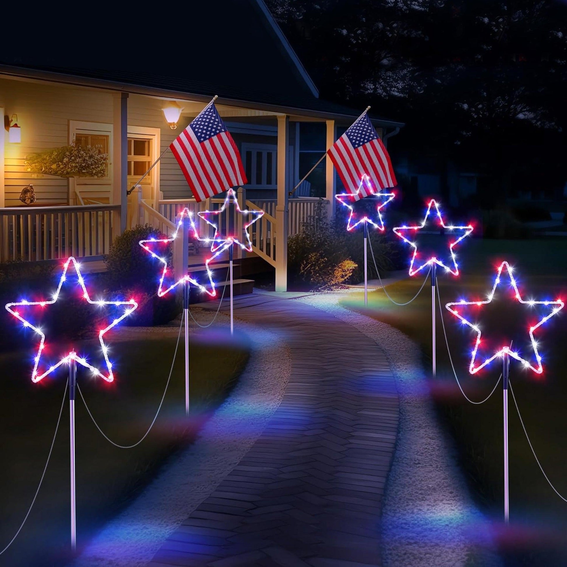 Outdoor Solar Pathway Lights Red White and Blue Star Lights for - petguardiansupplies