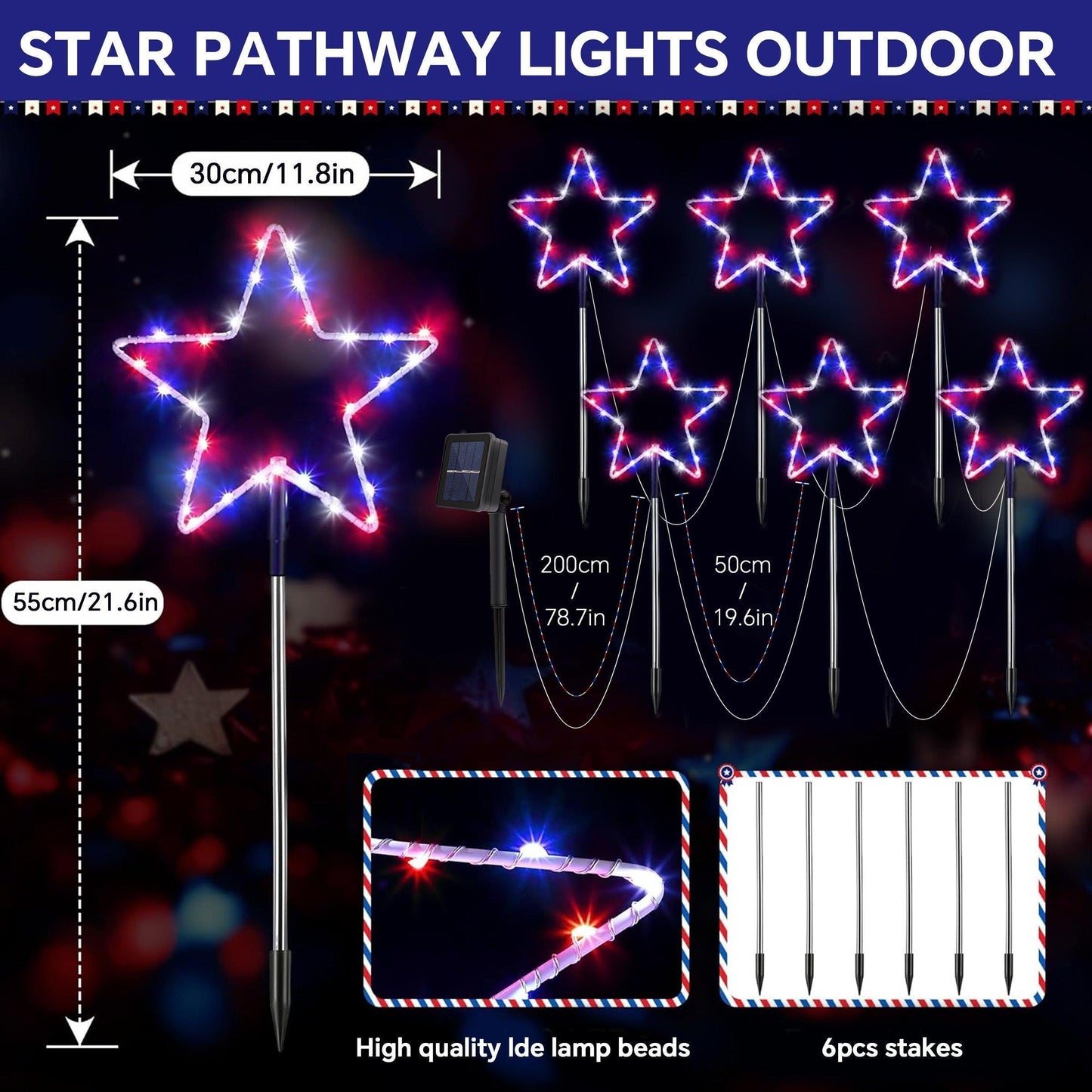 Outdoor Solar Pathway Lights Red White and Blue Star Lights for - petguardiansupplies