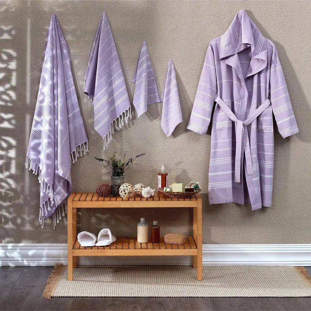 Marida Unisex Cotton Hammam Robe and Towel Set, 5 Pieces - petguardiansupplies