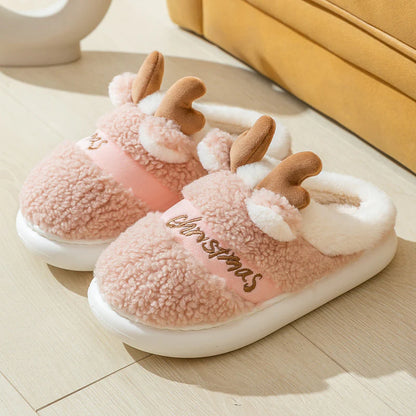 Christmas Shoes Winter Home Slippers Elk Soft Cozy Bedroom Slipper Slip on House Shoes