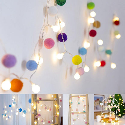 20LED Christmas Fairy Pompoms Balls String Lights Battery Powered Colorful Globe Garland Lights Garden Wedding Party Decoration - petguardiansupplies