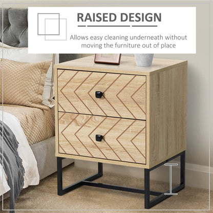 Bedside Table Nightstand Two-Draw Bedroom Storage Unit Unique Zig Zag Design w/ Black Metal Handles Melamine Finish-3