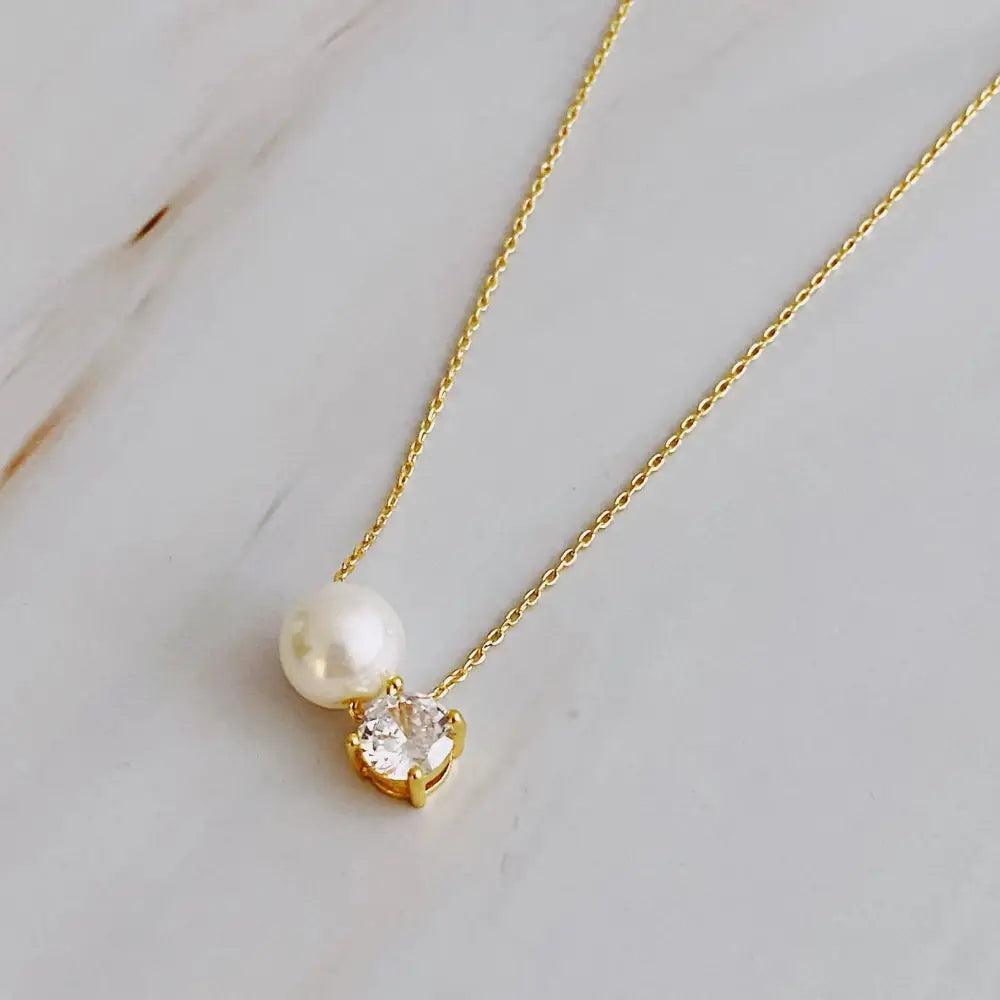 Single Pearl And Diamond Necklace - petguardiansupplies