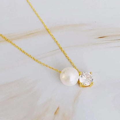 Single Pearl And Diamond Necklace - petguardiansupplies