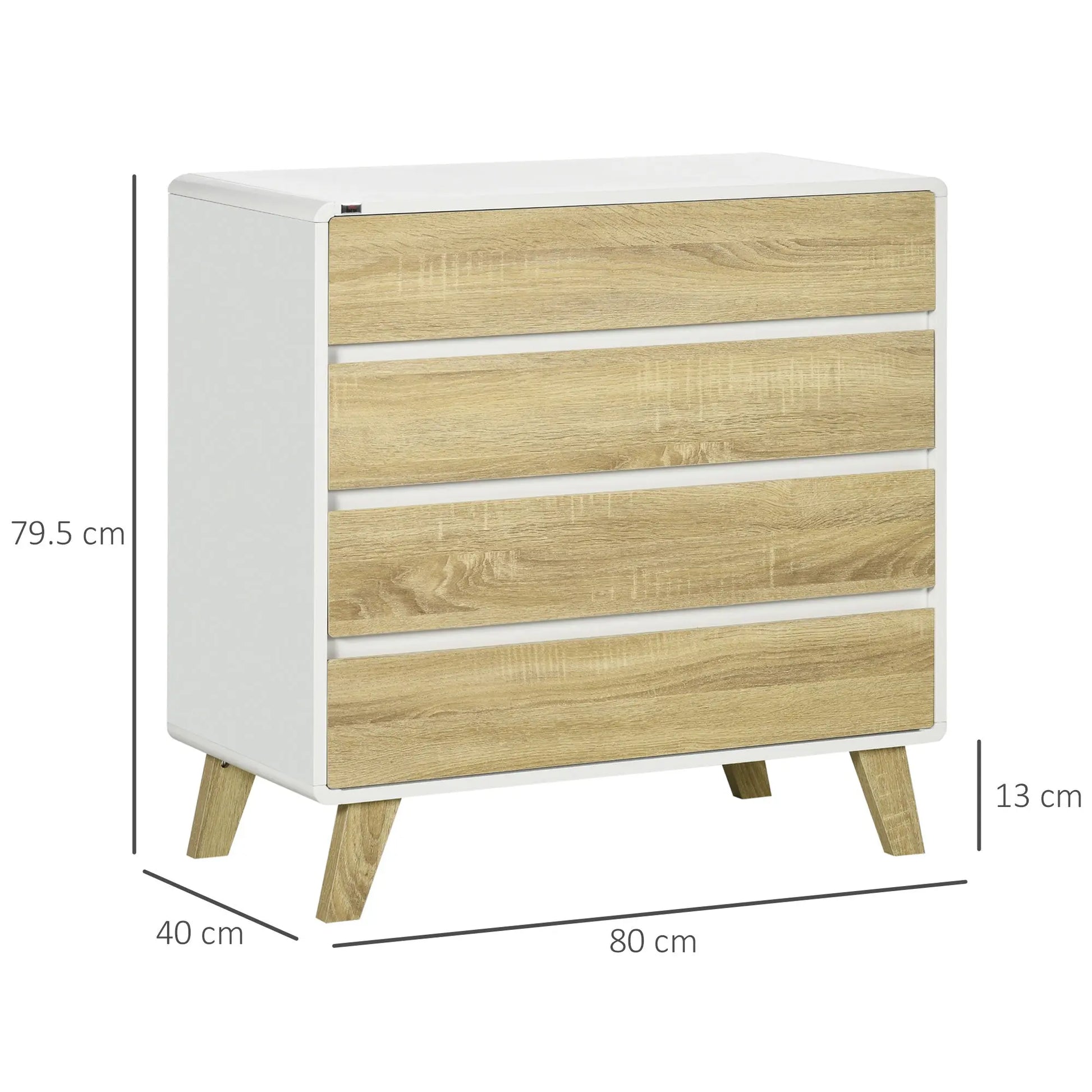 Drawer Chest, 4-Drawer Storage Organiser for Bedroom, Living Room, 80cmx40cmx79.5cm, White and Natural-2