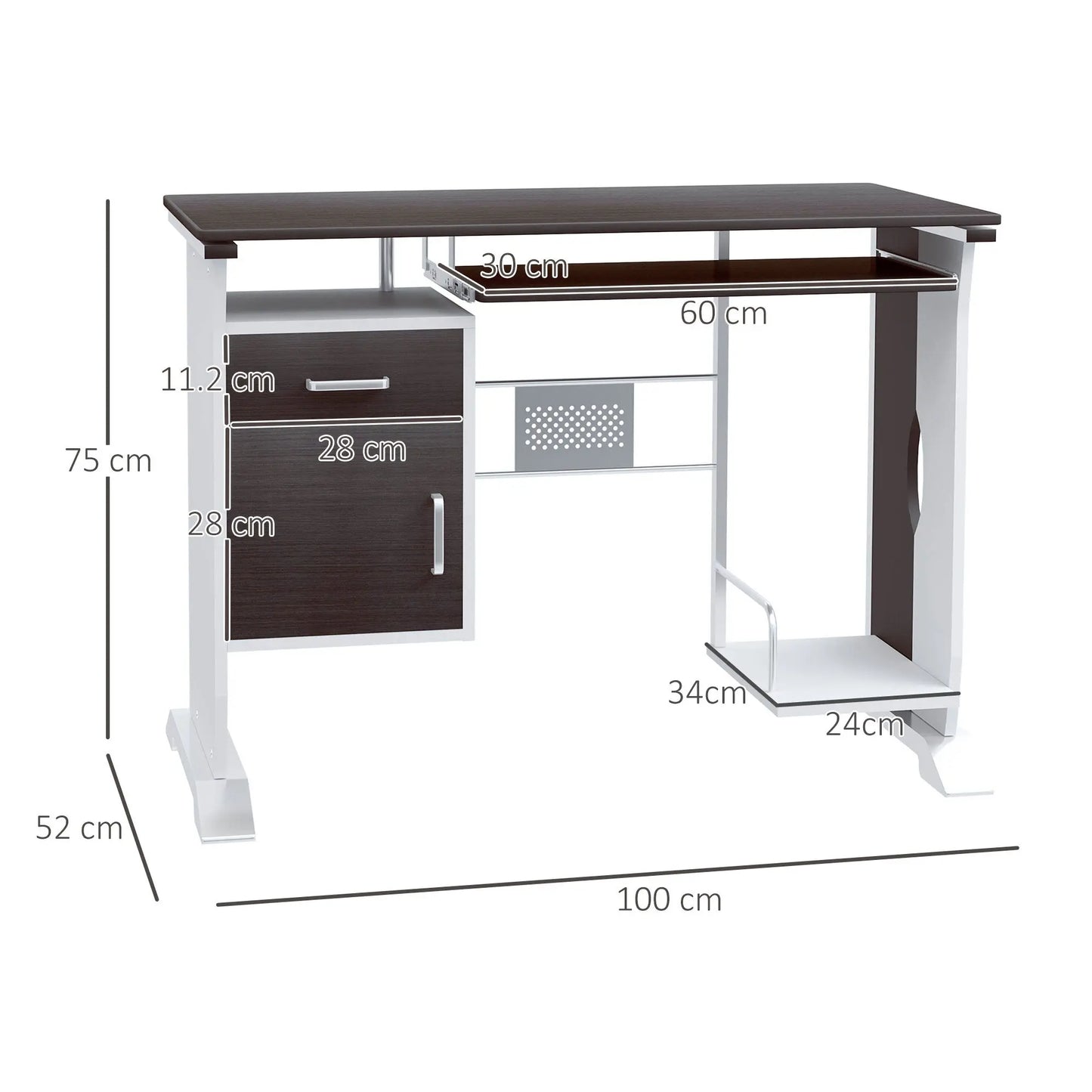 Home Office Workstation Desk, PC Computer Desk with Sliding Keyboard Tray, Storage Drawers, Host Box Shelf, Black Walnut | HOMCOM-1