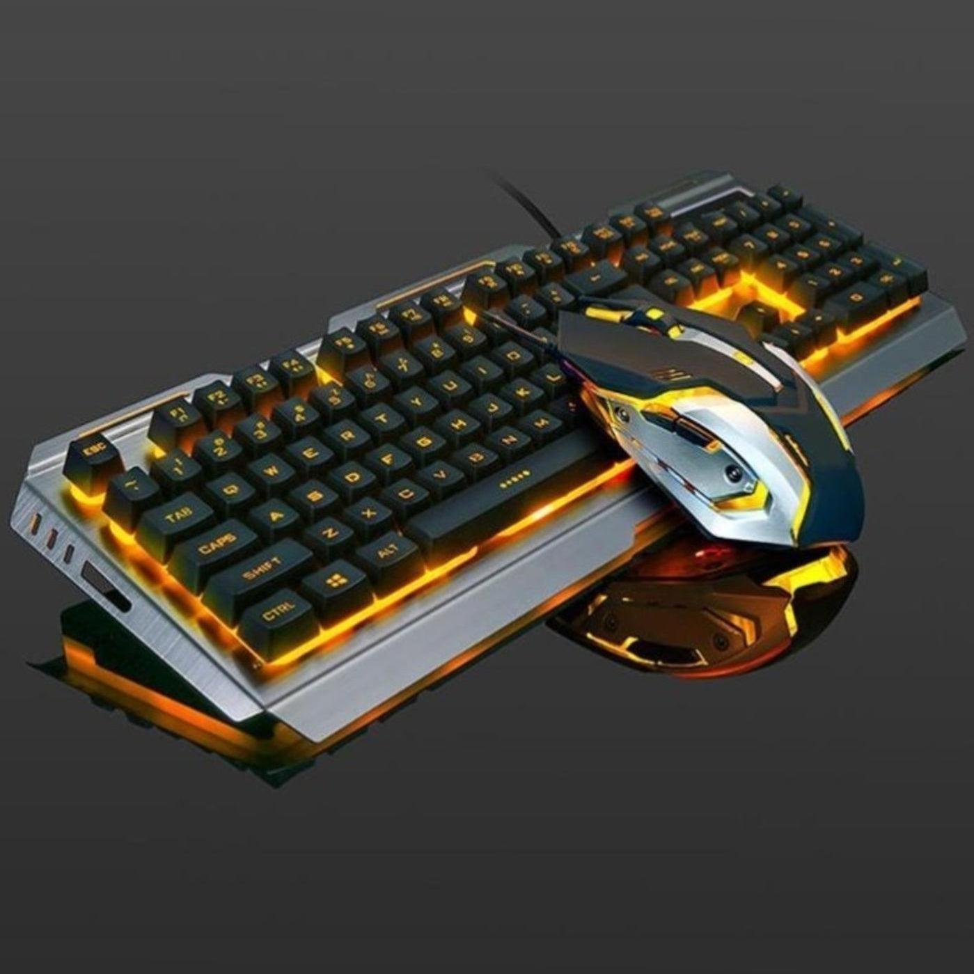 Ninja Dragons Tungsten Gold Metal Frame Gaming Keyboard and Mouse Set - petguardiansupplies