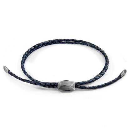 Indigo Blue Edward Silver and Braided Leather SKINNY Bracelet - petguardiansupplies