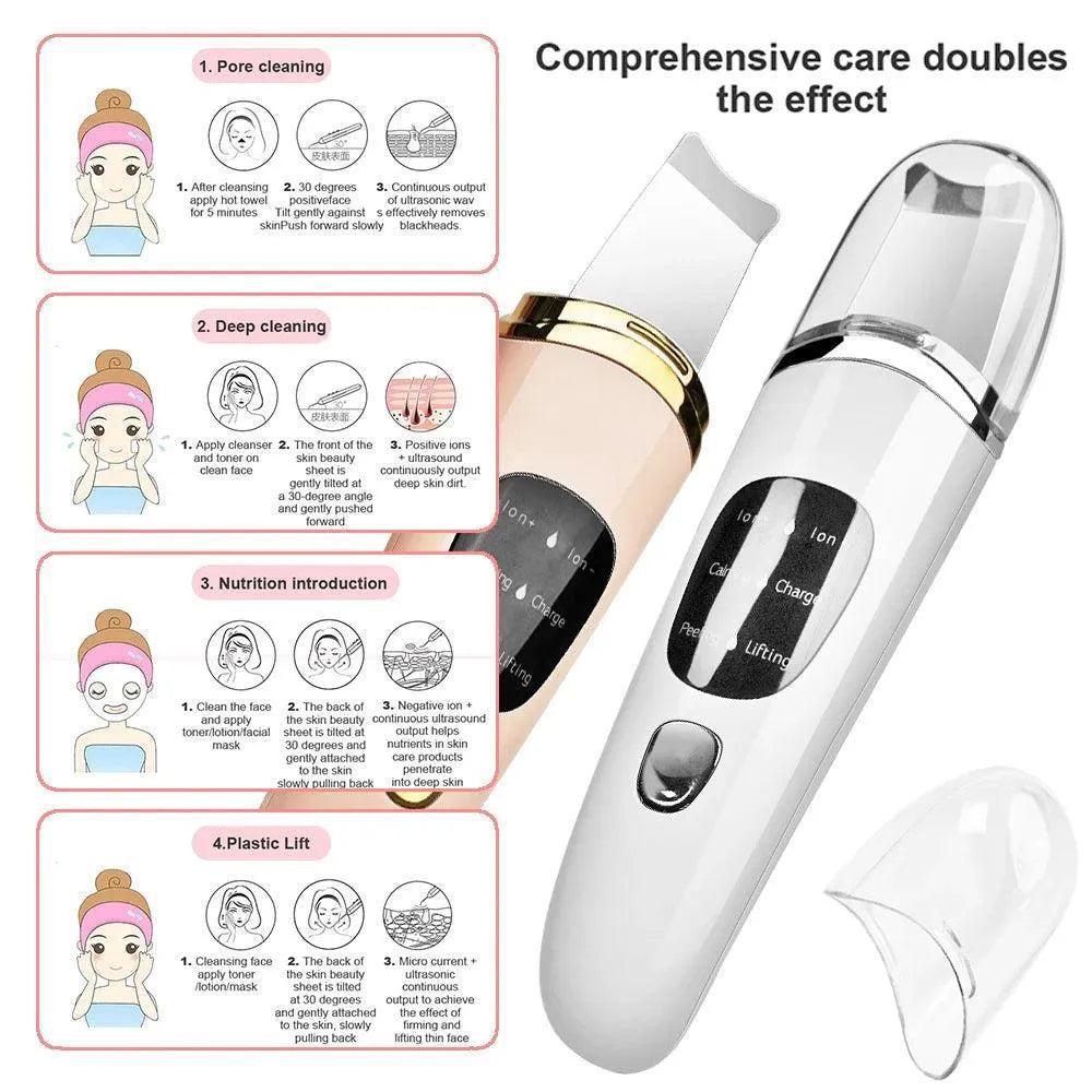 Ultrasonic Scrubber Skin Spatula Face Gentle Scraper Peel Comedones - petguardiansupplies