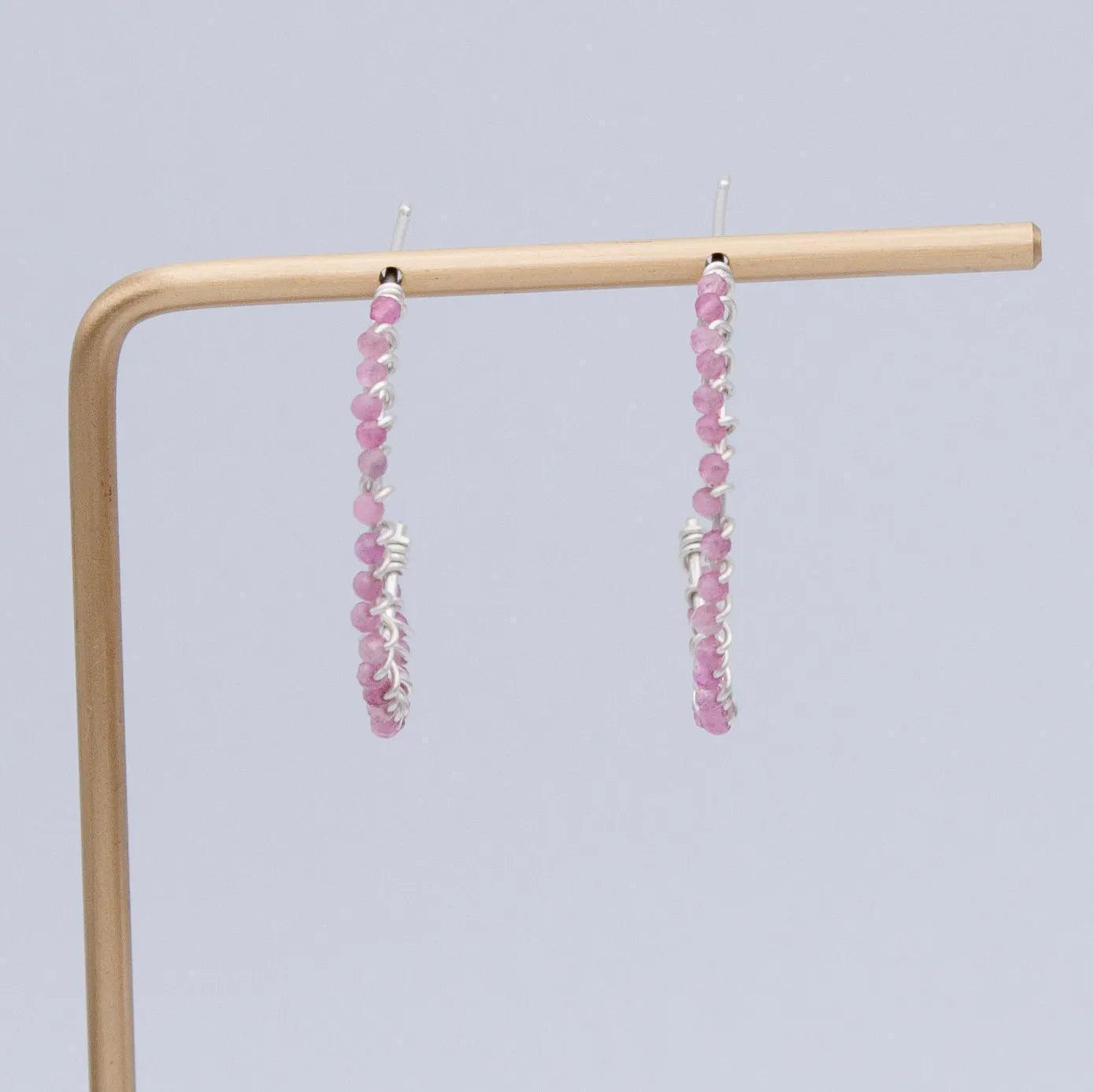 Pink Tourmaline Beaded Sterling Silver Hoop Earrings - petguardiansupplies