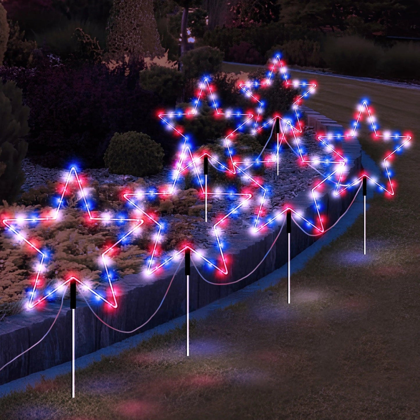 Outdoor Solar Pathway Lights Red White and Blue Star Lights for - petguardiansupplies