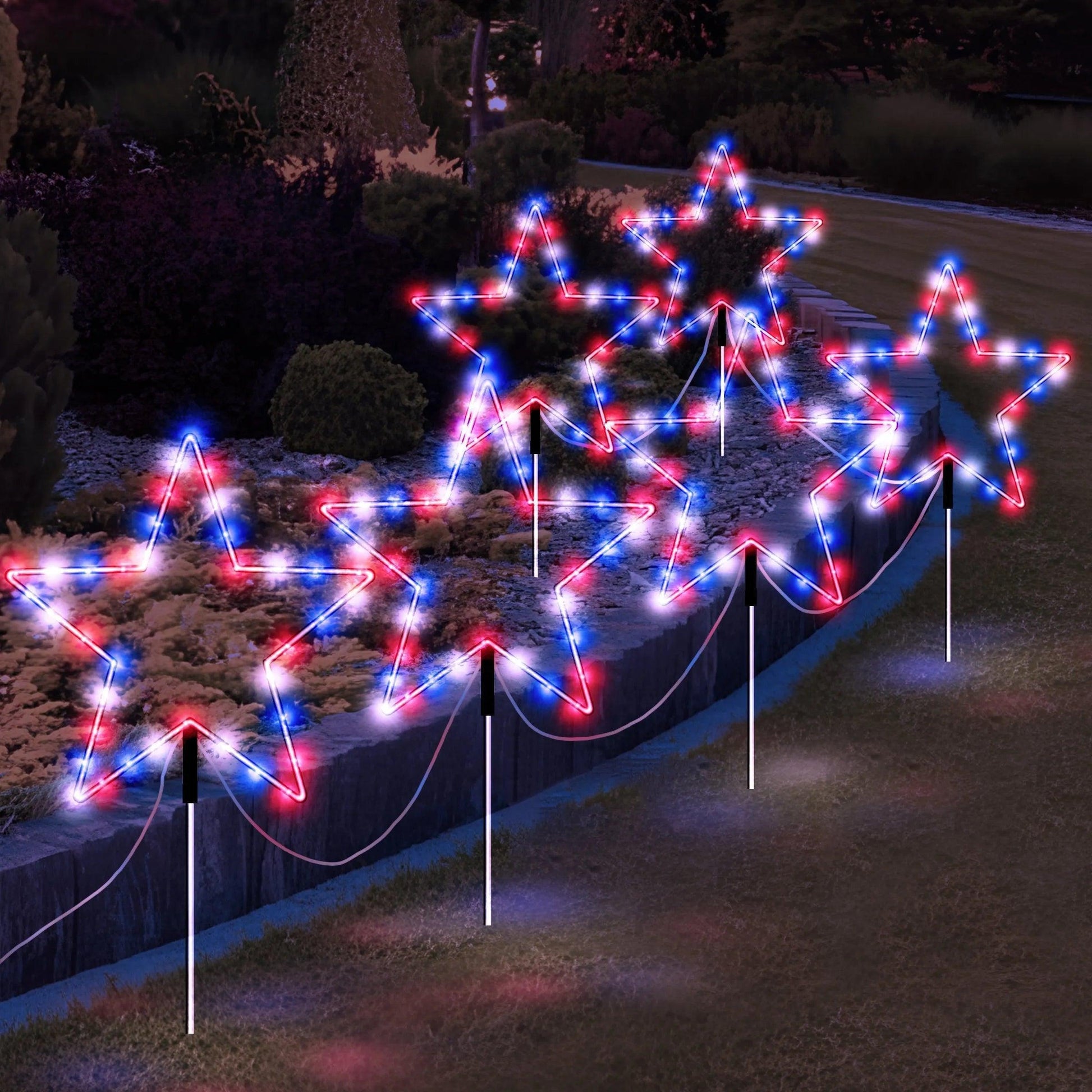 Outdoor Solar Pathway Lights Red White and Blue Star Lights for - petguardiansupplies