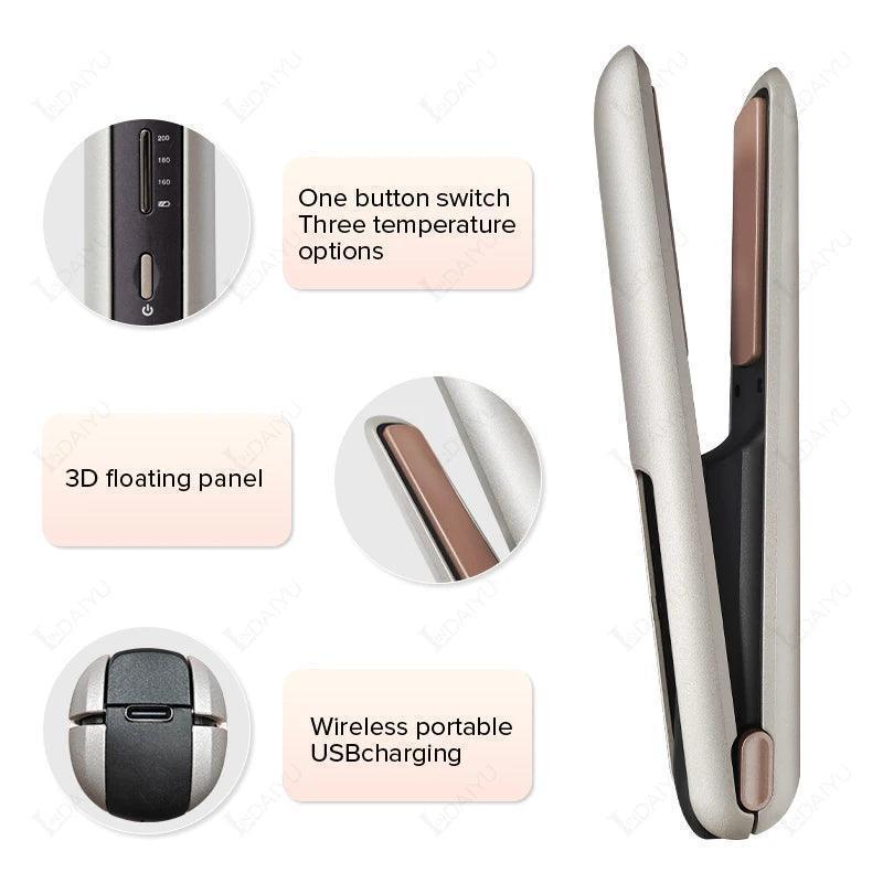 Cordless Hair Straightener Mini Portable Wireless Curler USB - petguardiansupplies