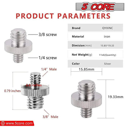 5 Core 1/4 Male to 3/8 Inch Male Threaded Camera Tripod Screw Adapter - petguardiansupplies