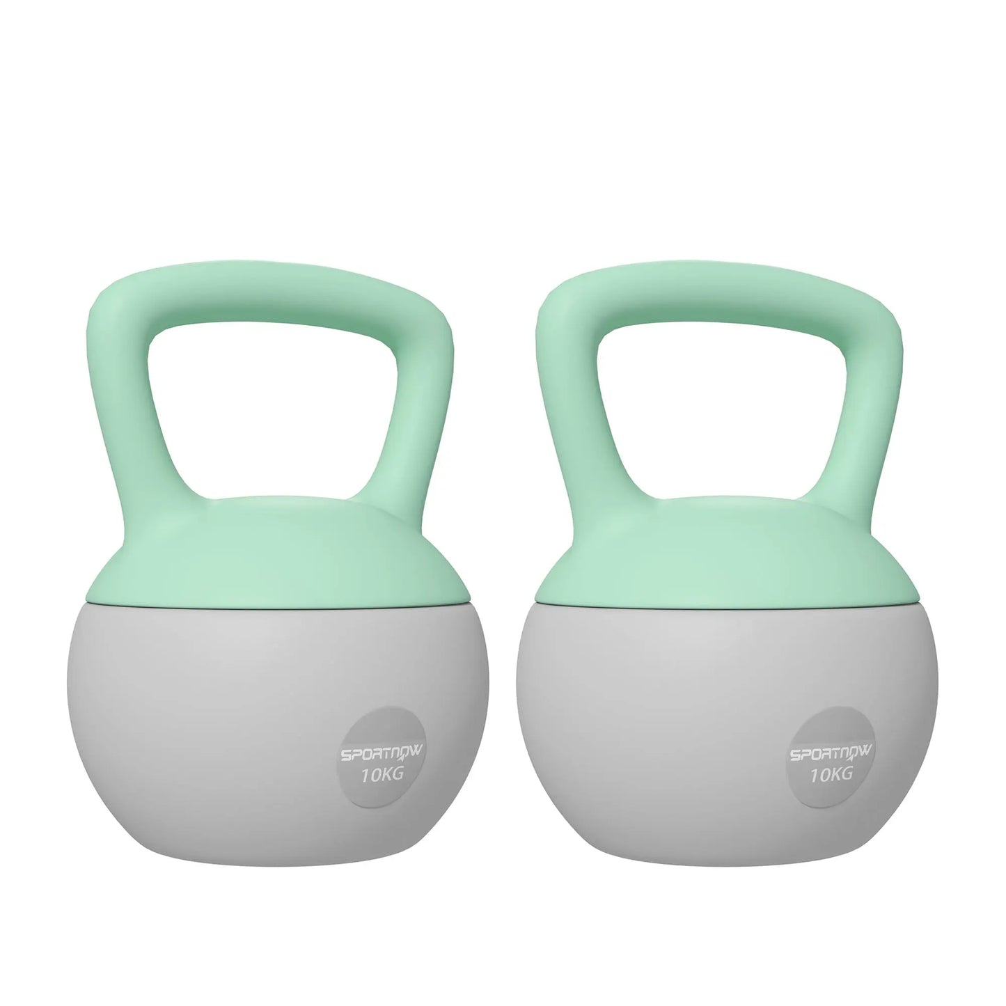 2 x 10kg Soft Kettlebell, Kettle Bell with Non-Slip Handle, for Home Gym, Strength Training, Cardio - Grey and Green-0