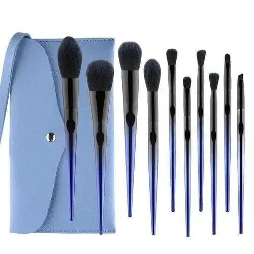 10 Pcs Makeup Brushes Navy Blue Premium Synthetic Hair Foundation - petguardiansupplies