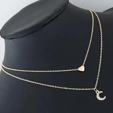 Moon and Heart Two Layer Necklace - petguardiansupplies