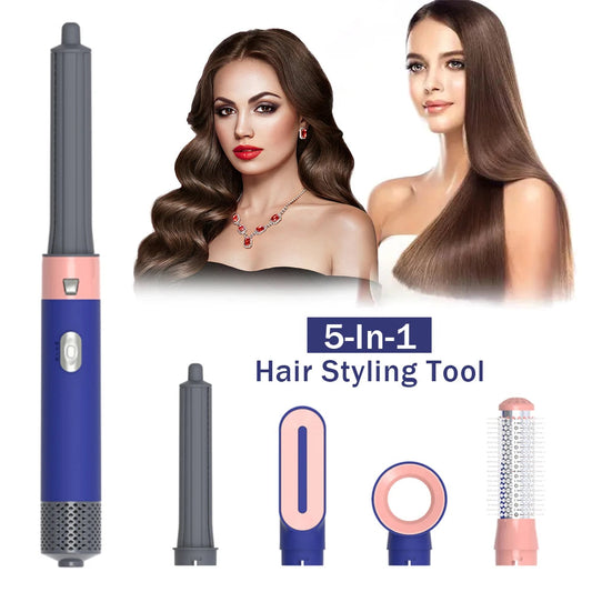 5 In 1 Curling Iron Set Fast Heating and Curbing Hairdryer Brush for All Hair Types Compact Size with Short Handle for Easy Use - petguardiansupplies