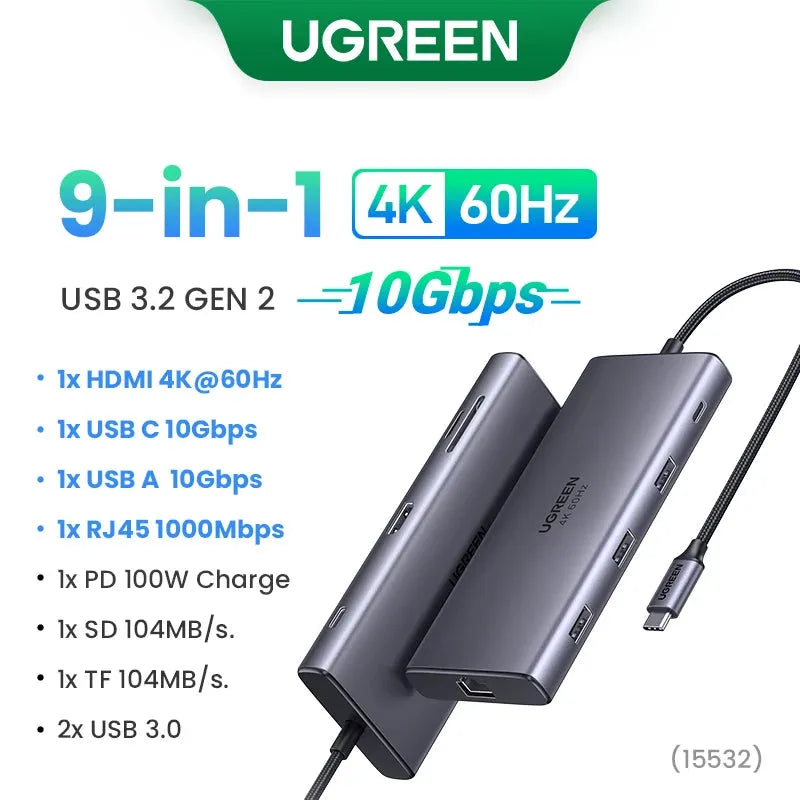 UGREEN Dual HDMI USB-C HUB 8K 4K HDMI Adapter 10 in 1 Splitter with RJ45 USB3.0 PD 100W Dock for MacBook Pro Air Laptop USB HUB - petguardiansupplies