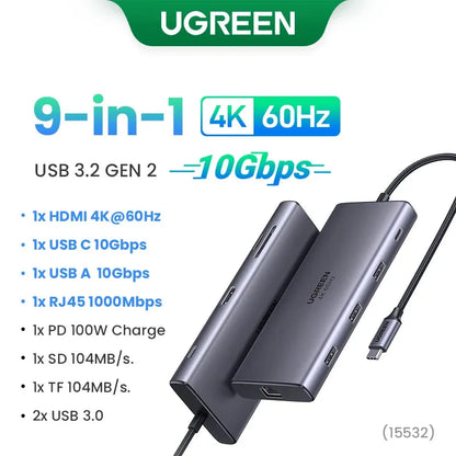 UGREEN Dual HDMI USB-C HUB 8K 4K HDMI Adapter 10 in 1 Splitter with RJ45 USB3.0 PD 100W Dock for MacBook Pro Air Laptop USB HUB - petguardiansupplies