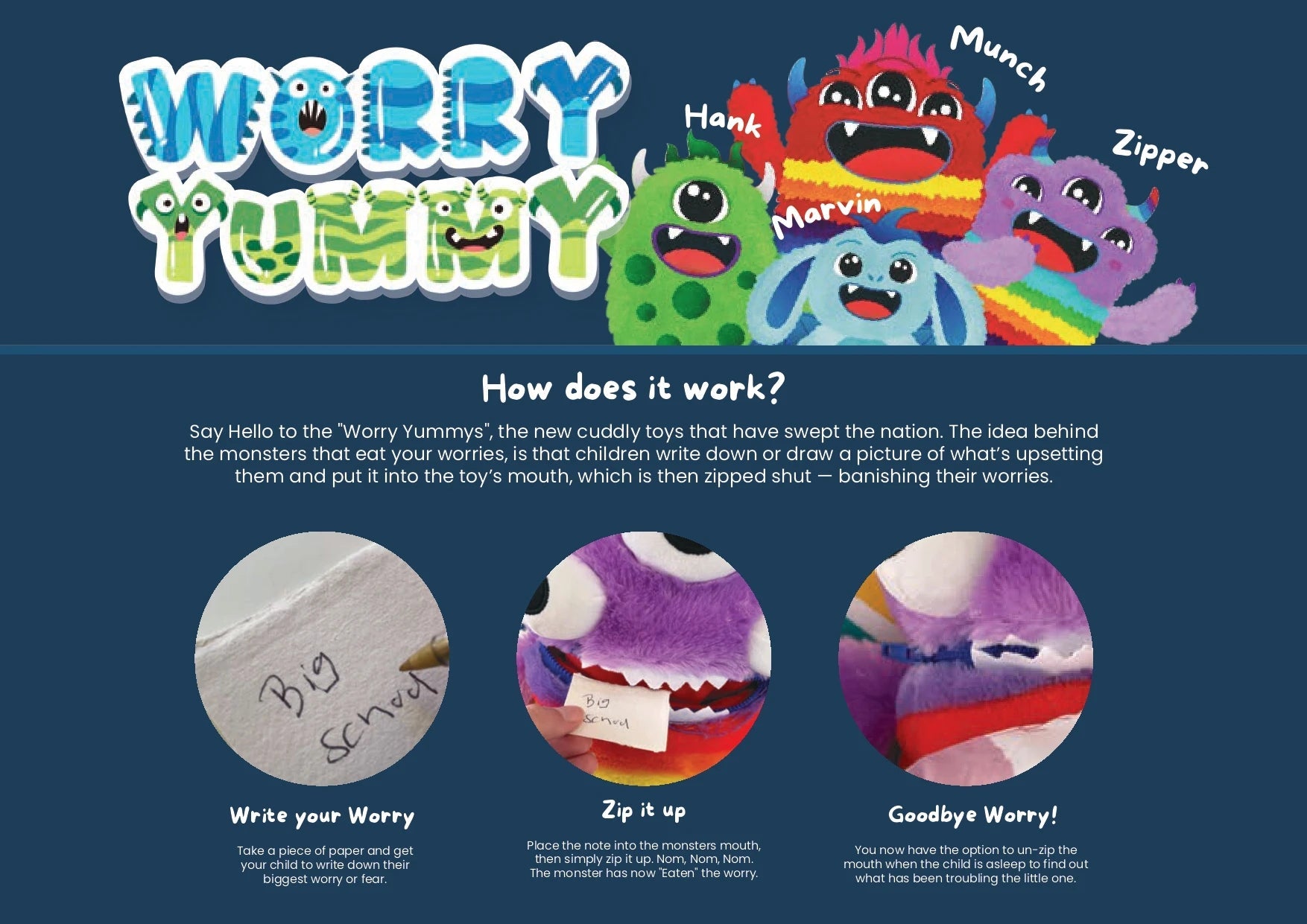 Worry Yummy Monster Clip-on Soft Toy for Kids - Large & Jumbo Anxiety-Reducing Sleep Companion - petguardiansupplies