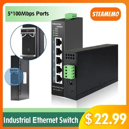 STEAMEMO Industrial Network Switch Ethernet With 5 10/100mbps Port Base-T DIN IP40 Industrial Network Switch - petguardiansupplies