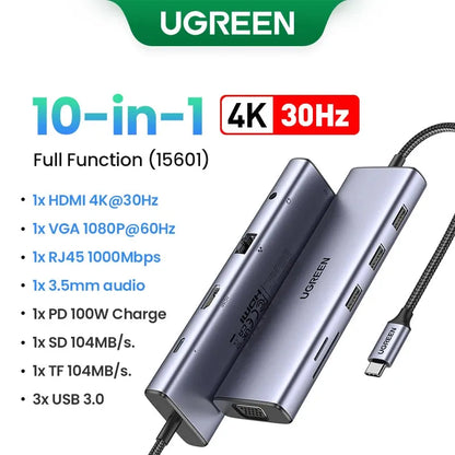 UGREEN Dual HDMI USB-C HUB 8K 4K HDMI Adapter 10 in 1 Splitter with RJ45 USB3.0 PD 100W Dock for MacBook Pro Air Laptop USB HUB - petguardiansupplies