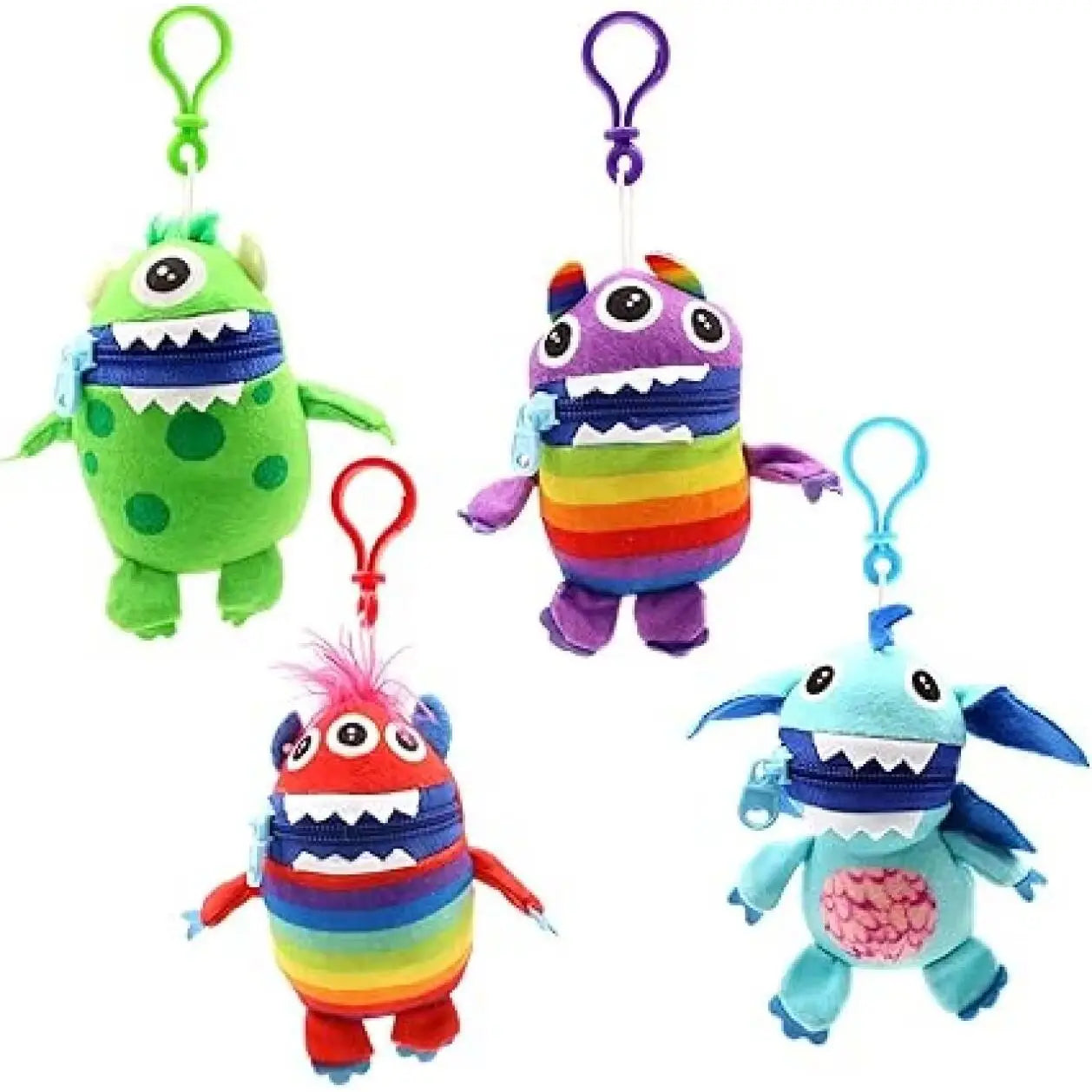 Worry Yummy Monster Keyring Pack - 4 Soft Toys (13cm) for Kids - Anxiety, Stress & Fear Reducing Cuddly Bag Clip Toys - petguardiansupplies