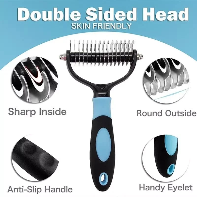 Dog Cat Grooming Brush Double Sided Shedding and Dematting Rake Comb for Pet - petguardiansupplies